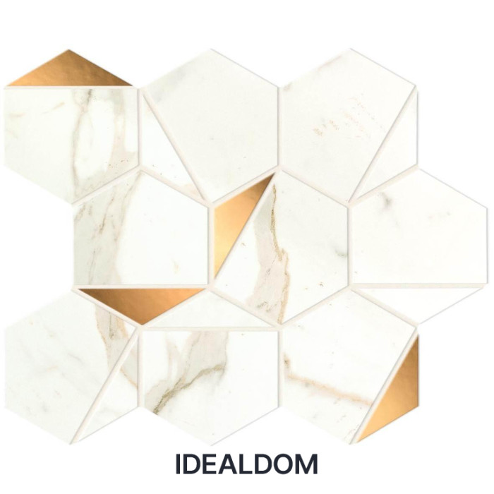 Плитка ATLAS CONCORDE MARVEL CALACATTA PRESTIGIO GOLD HEX SHINY MOSAICO A4WU 25,1X29