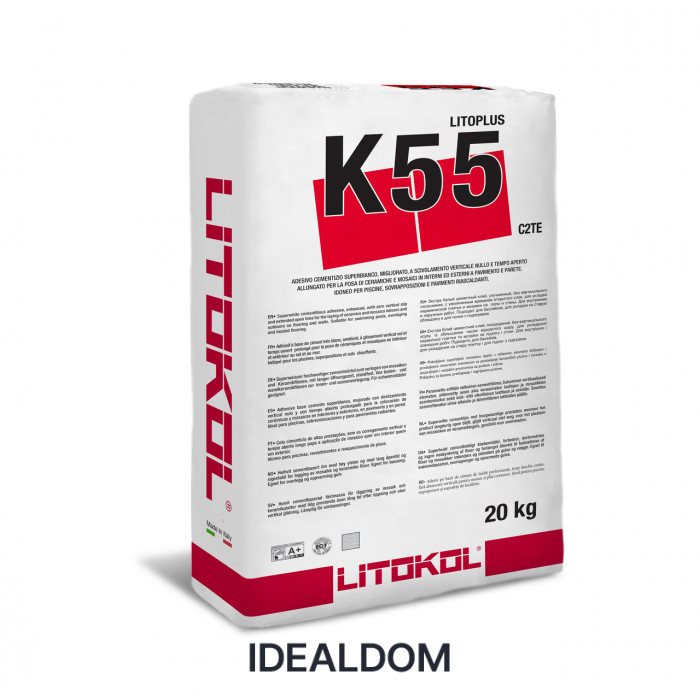 Плитка Клей для плитки Litokol Litoplus K55 20 Кг C2Te Белый (K55B0020),Клей,Білий
